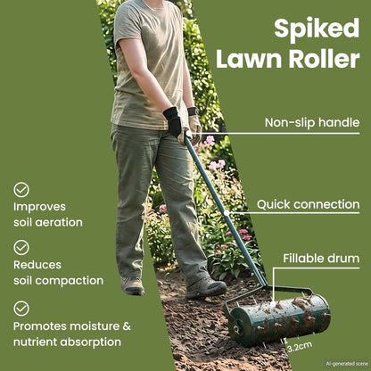 Lawn Roller Pull with Aerator Clamps Green 128 x 38 cm Steel