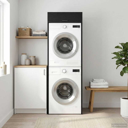 Wash Machine Cabinet with Storage Black Oak 67.5 x 68 x 200 cm