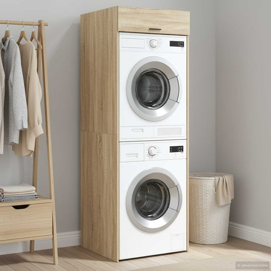 Wash Machine Cabinet with Storage Sonoma Oak 67.5 x 68 x 200 cm