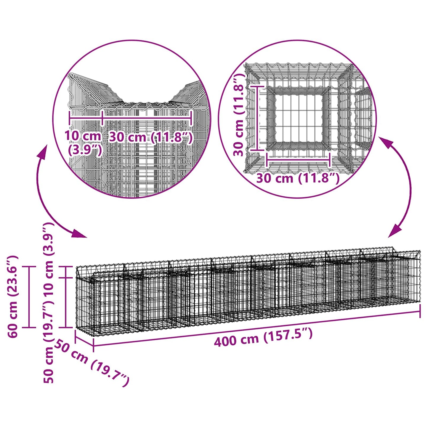 Gabion Raised Bed 2 pcs Silver