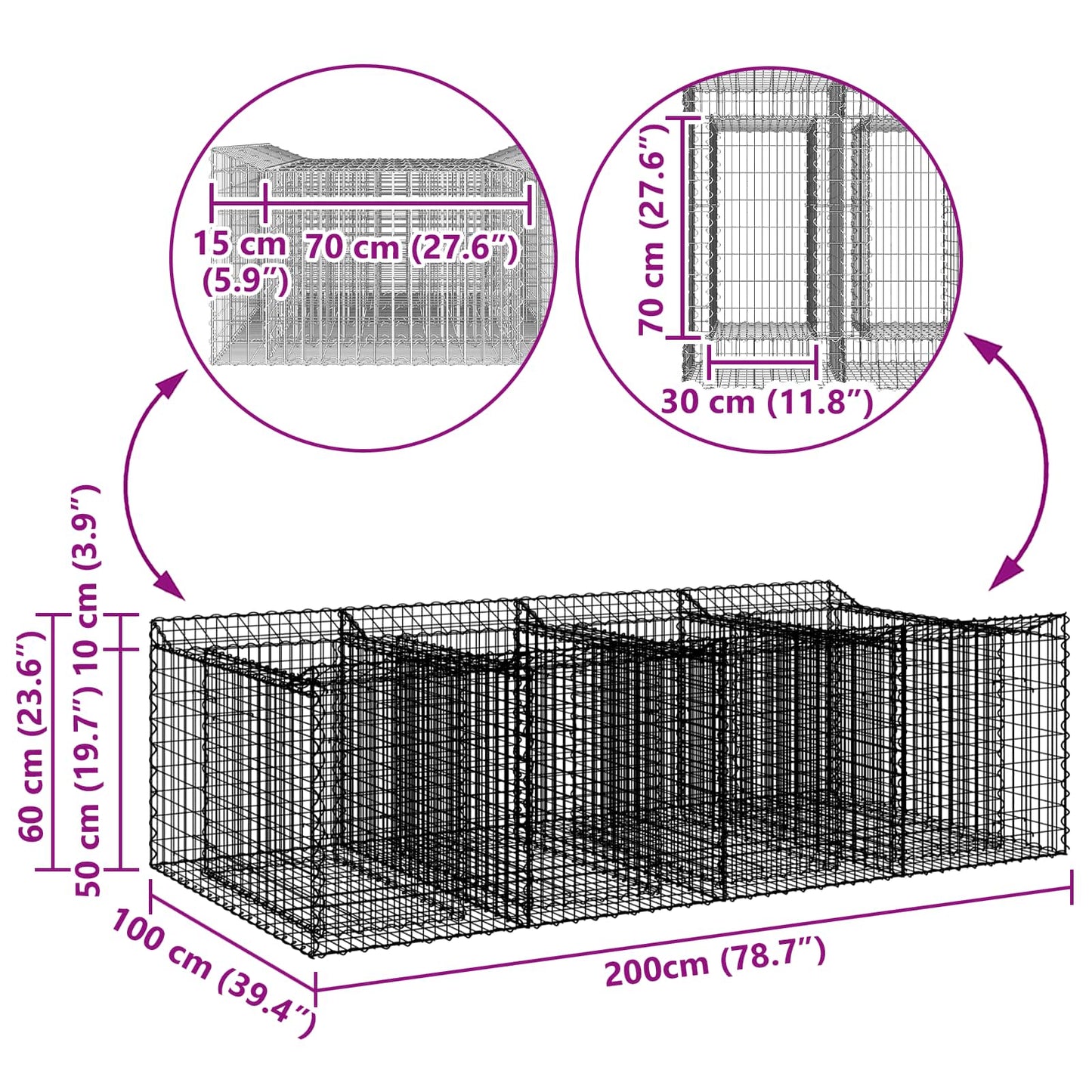 Gabion Raised Bed 2 pcs Silver