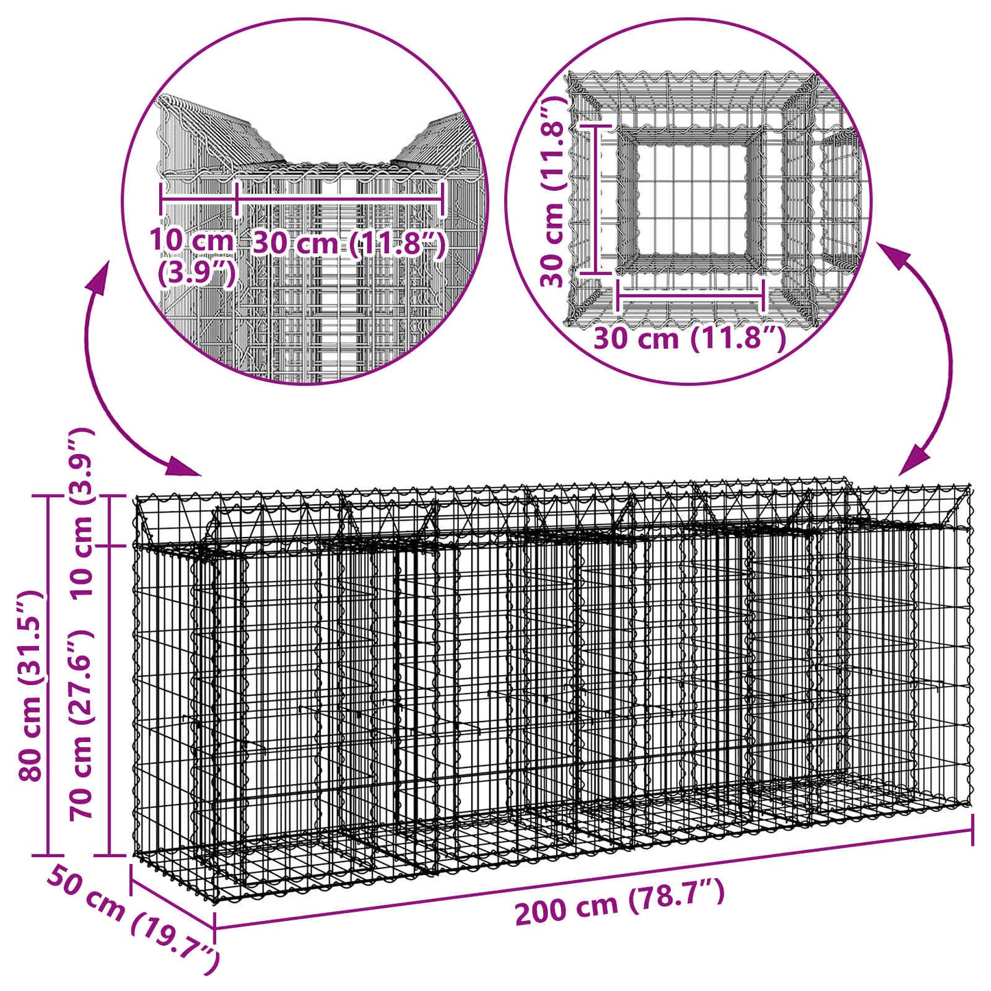 Gabion Raised Bed 2 pcs Silver