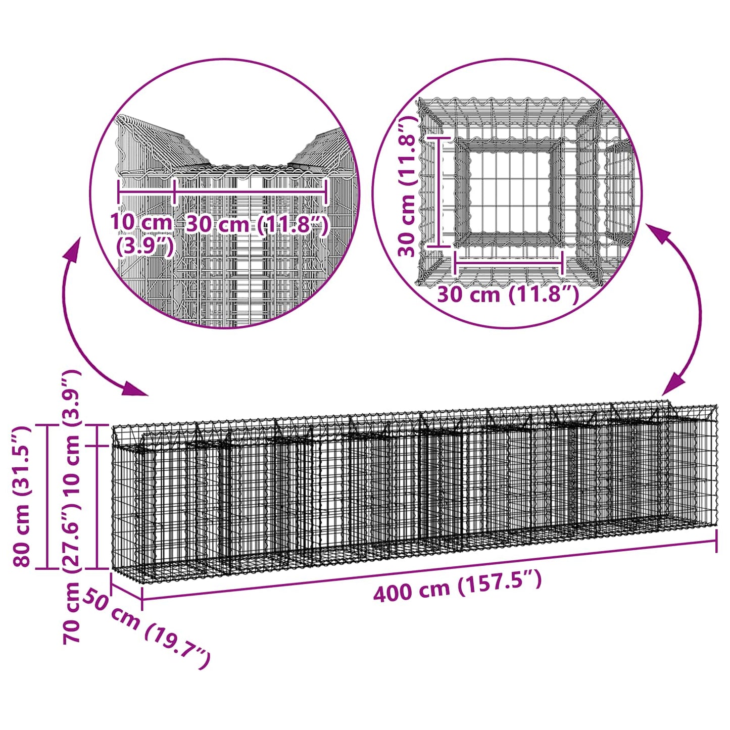 Gabion Raised Bed 3 pcs Silver