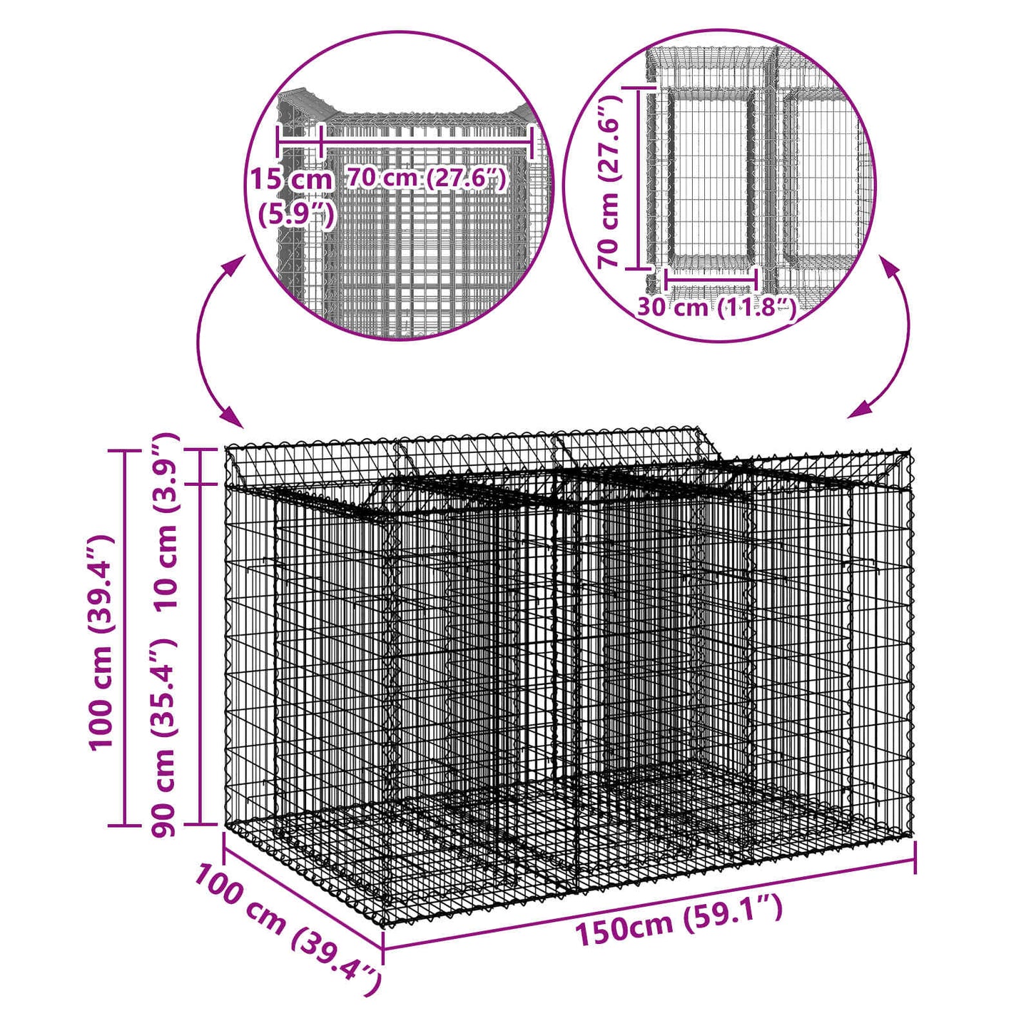 Gabion Raised Bed 2 pcs Silver