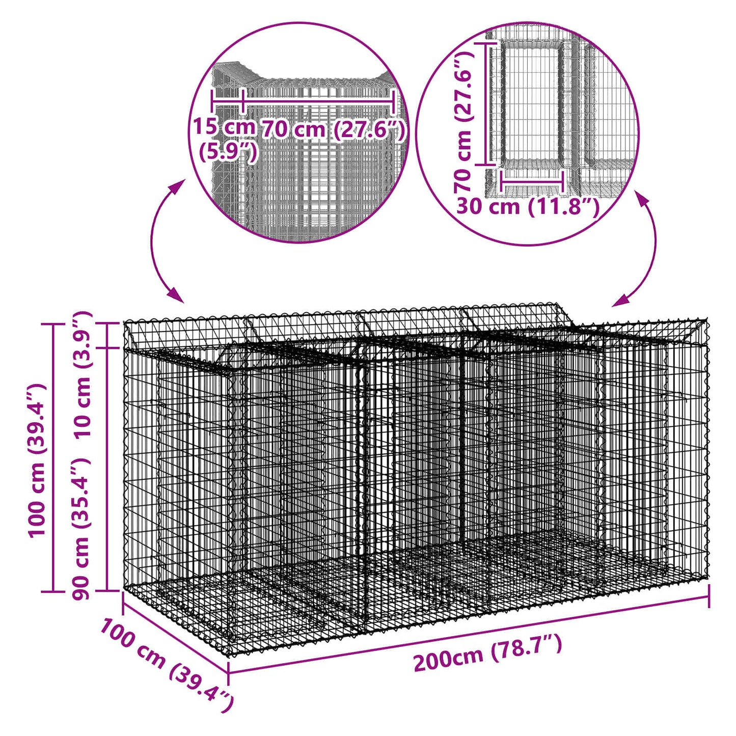 Gabion Raised Bed 2 pcs 200 x 100 x 100 cm Galvanised Steel