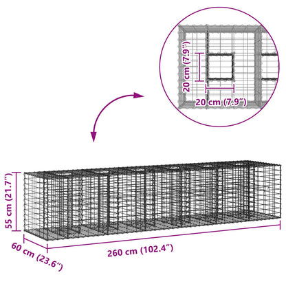 Gabion Raised Bed 2 pcs Silver 260 x 60 x 55 cm