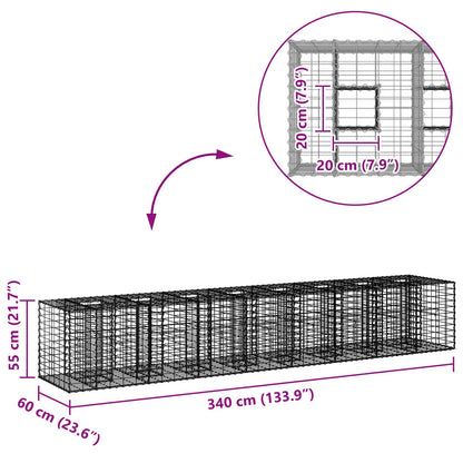 Gabion Raised Bed 2 pcs Silver 340 x 60 x 55 cm
