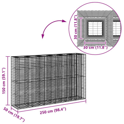 Gabion Raised Bed 3 pcs Silver 250 x 50 x 150 cm
