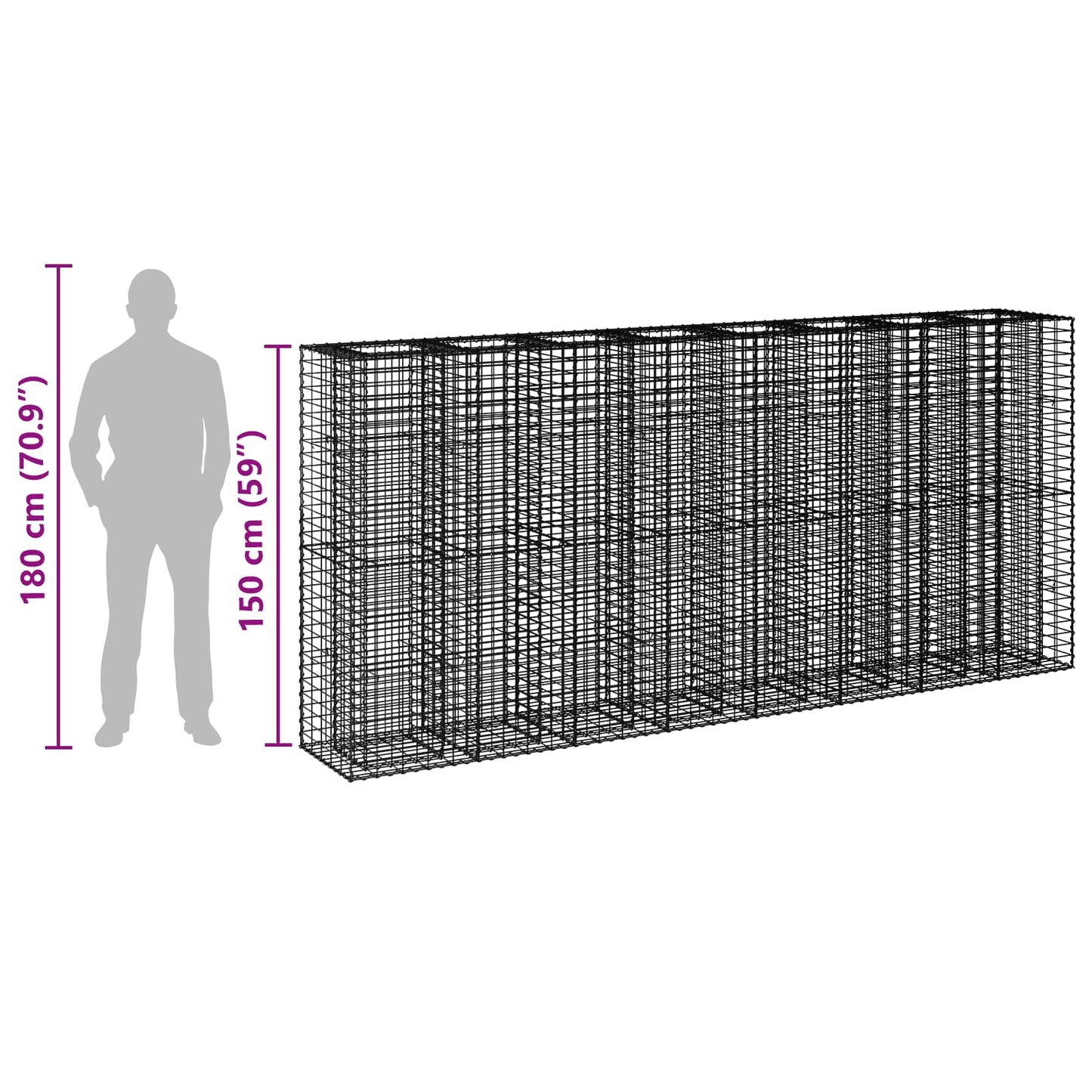 Gabion Raised Bed 4 pcs Silver 330 x 50 x 150 cm