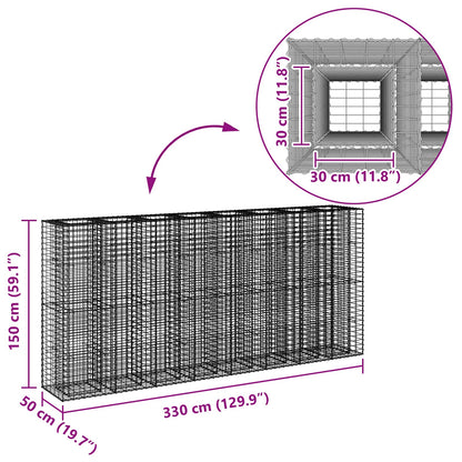 Gabion Raised Bed 4 pcs Silver 330 x 50 x 150 cm
