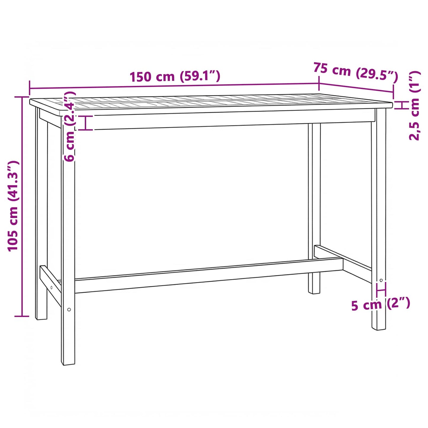 Bar Table Natural 150 x 75 x 105 cm Solid Teak Wood