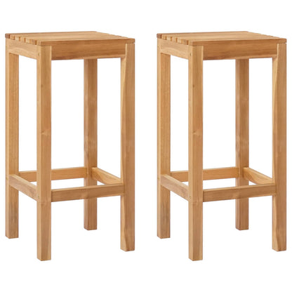 Bar Stool 2 pcs Natural Solid Teak Wood
