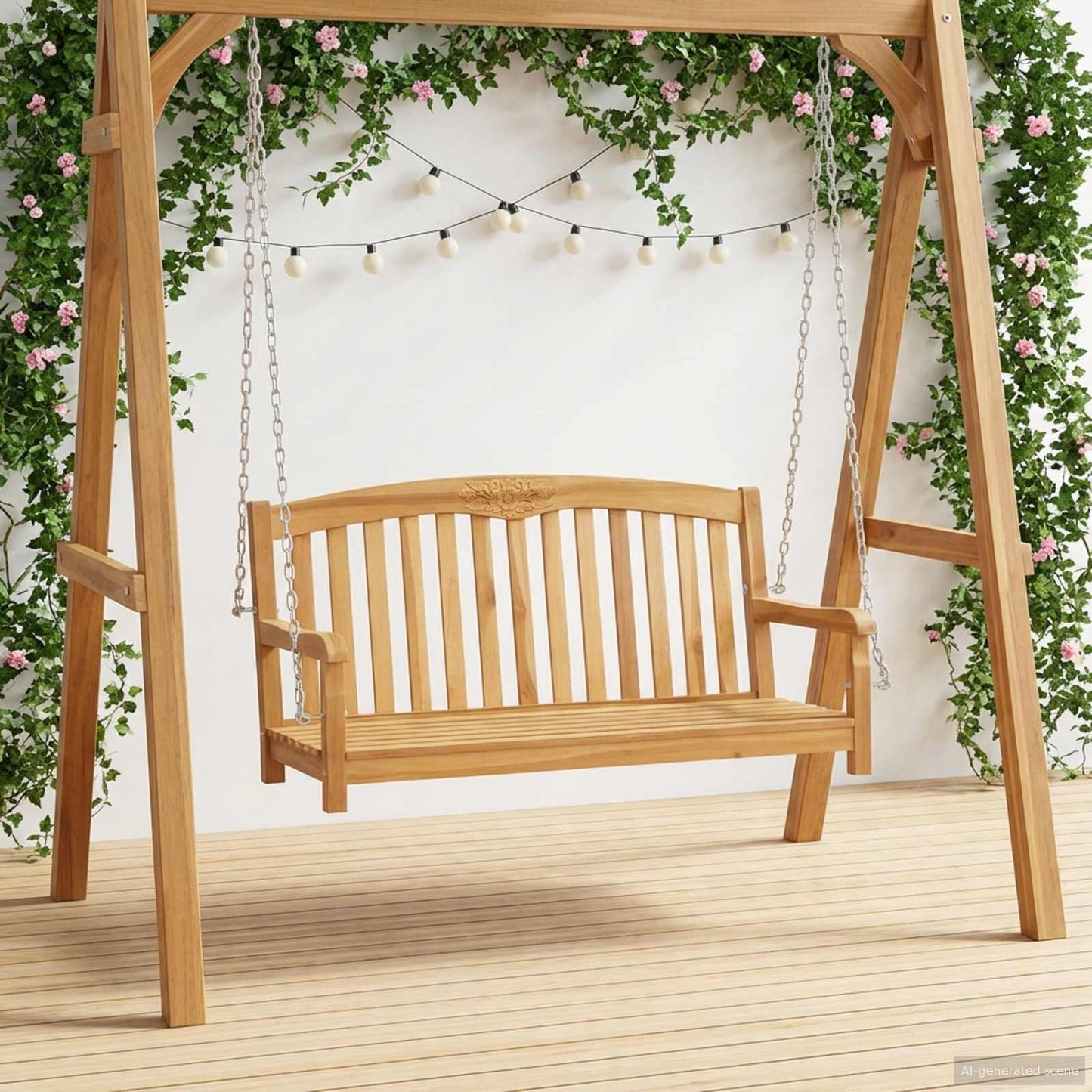 Swing Bench Natural 114 x 61 x 61.5 cm Solid Teak Wood