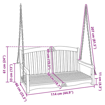 Swing Bench Natural 114 x 60 x 60.5 cm Solid Teak Wood