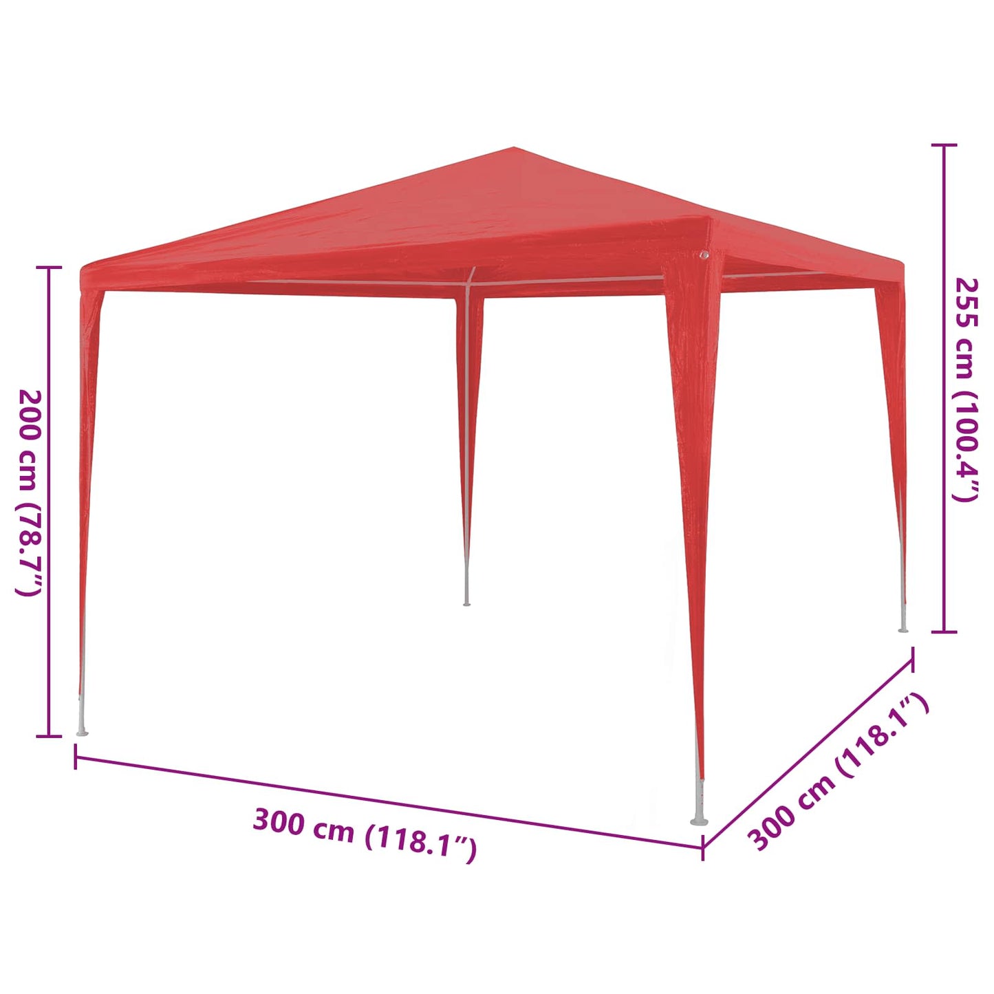 Party Tent Red 300 x 300 x 255 cm PE and Steel