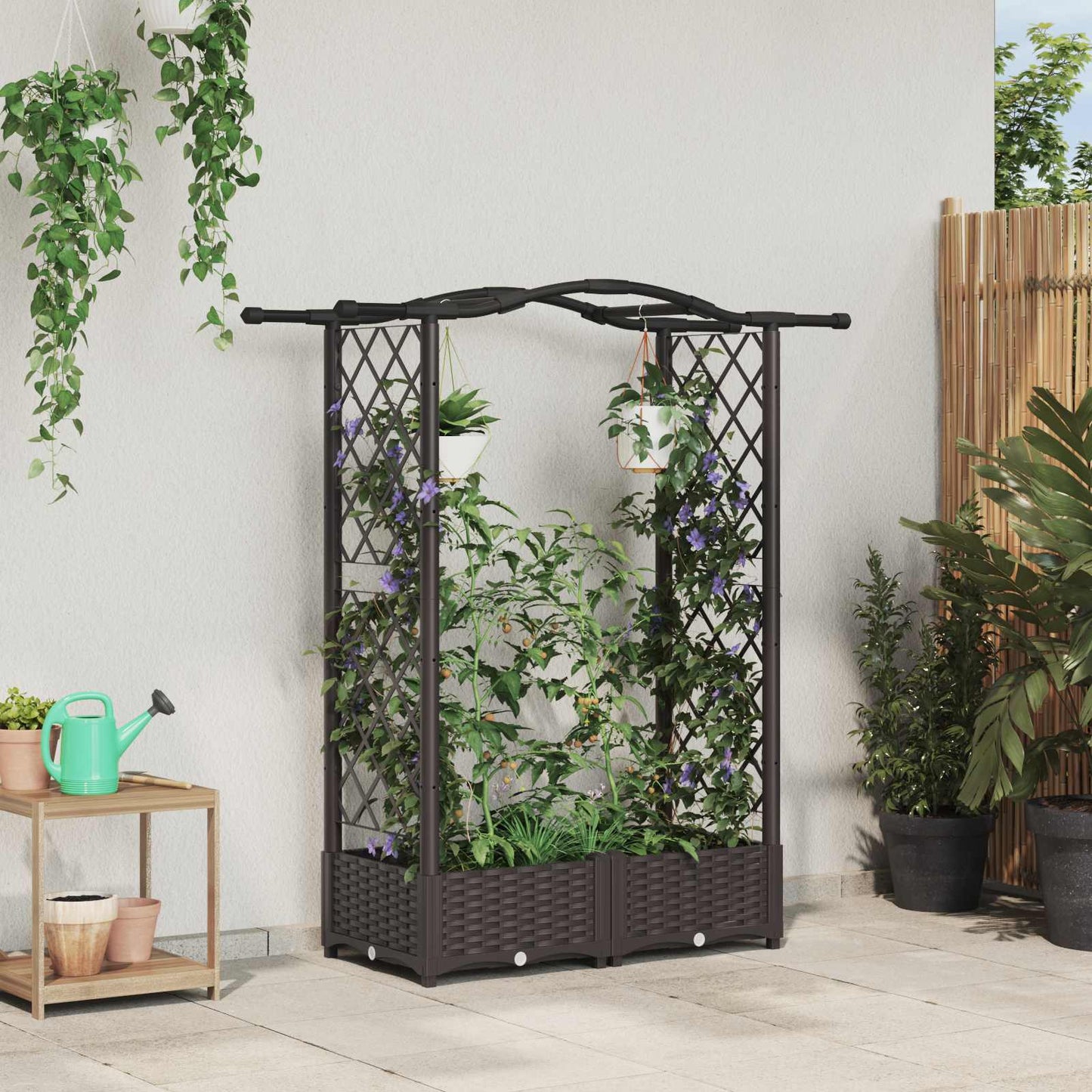 Raised Bed with Trellis and Roof Brown 124 x 40 x 125 cm PP