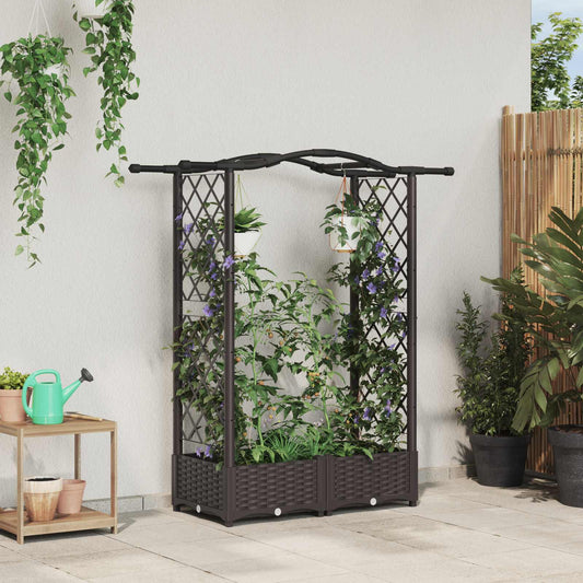 Raised Bed with Trellis and Roof Brown 124 x 40 x 123 cm PP