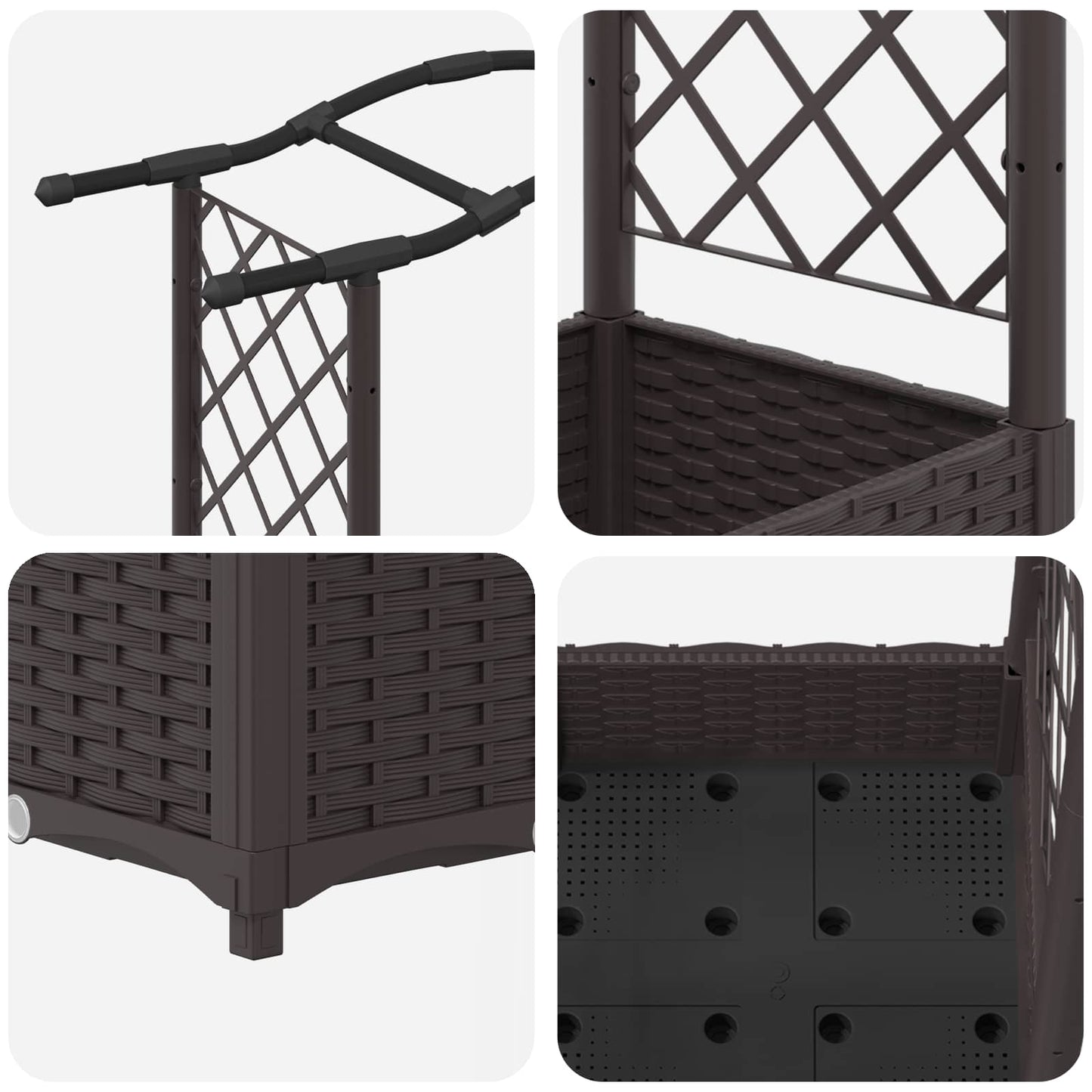 Raised Bed with Trellis and Roof Brown 169 x 40 x 125 cm PP