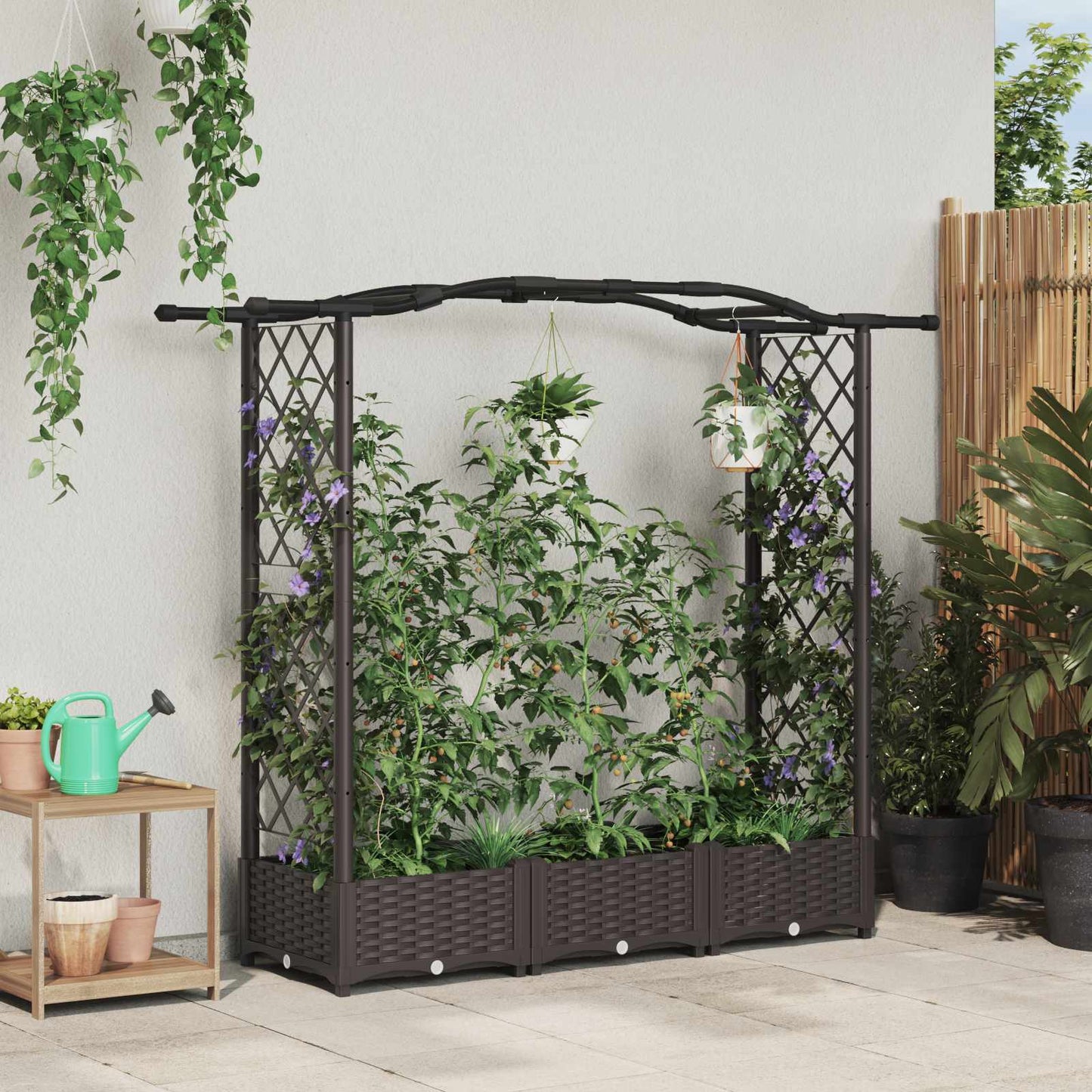 Raised Bed with Trellis and Roof Brown 169 x 40 x 125 cm PP