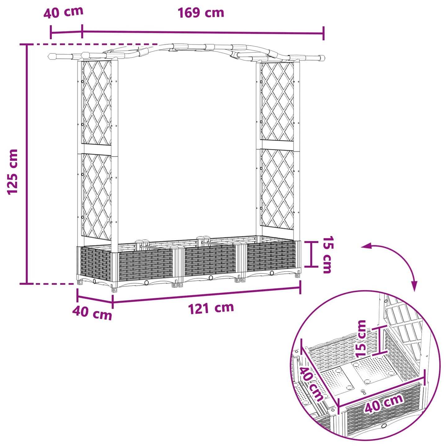 Raised Bed with Trellis and Roof Brown 169 x 40 x 125 cm PP