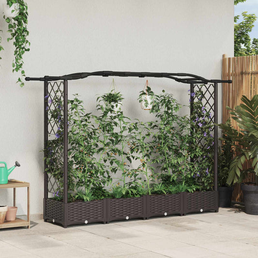 Raised Bed with Trellis and Roof Brown 207 x 40 x 123 cm PP