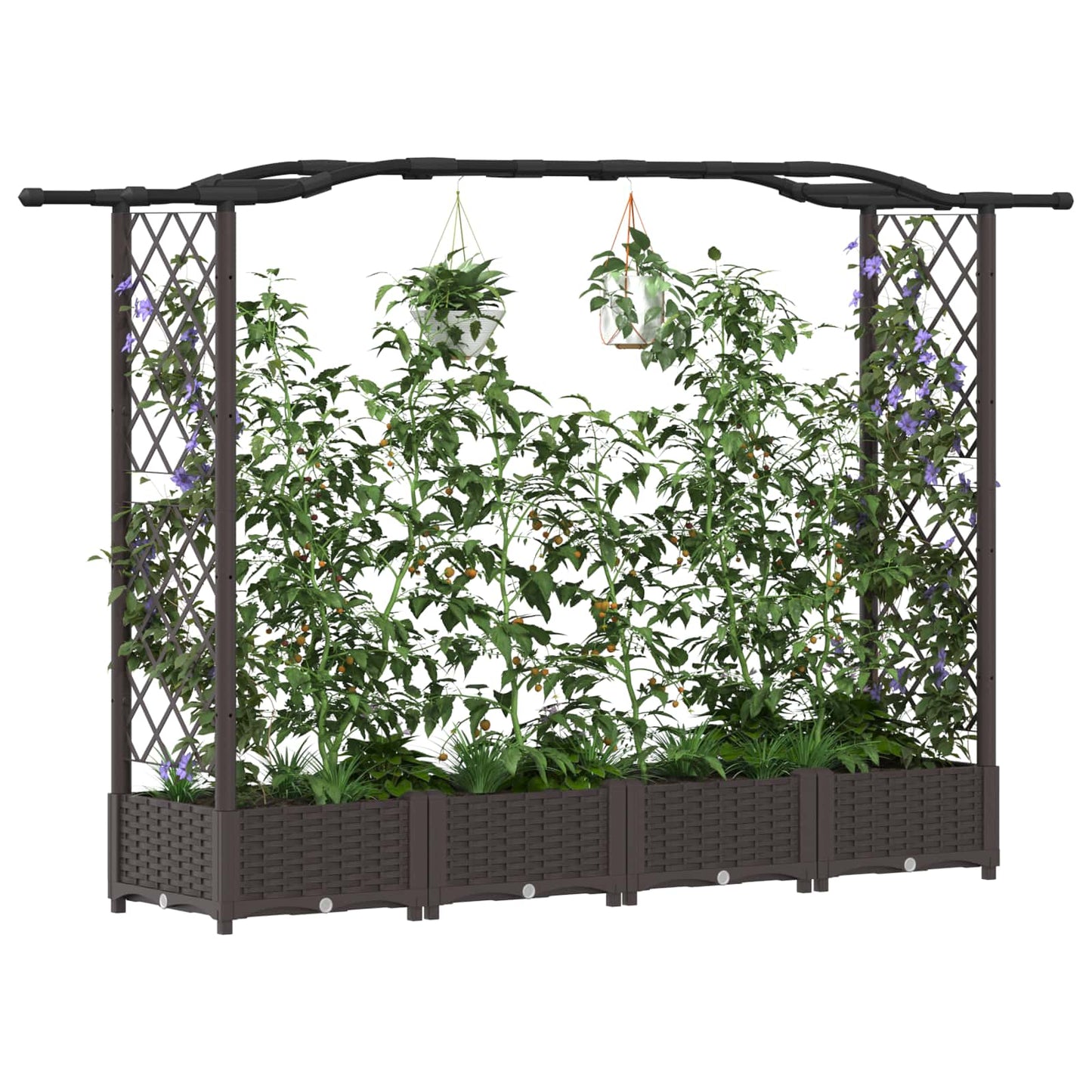 Raised Bed with Trellis and Roof Brown 207 x 40 x 126 cm PP