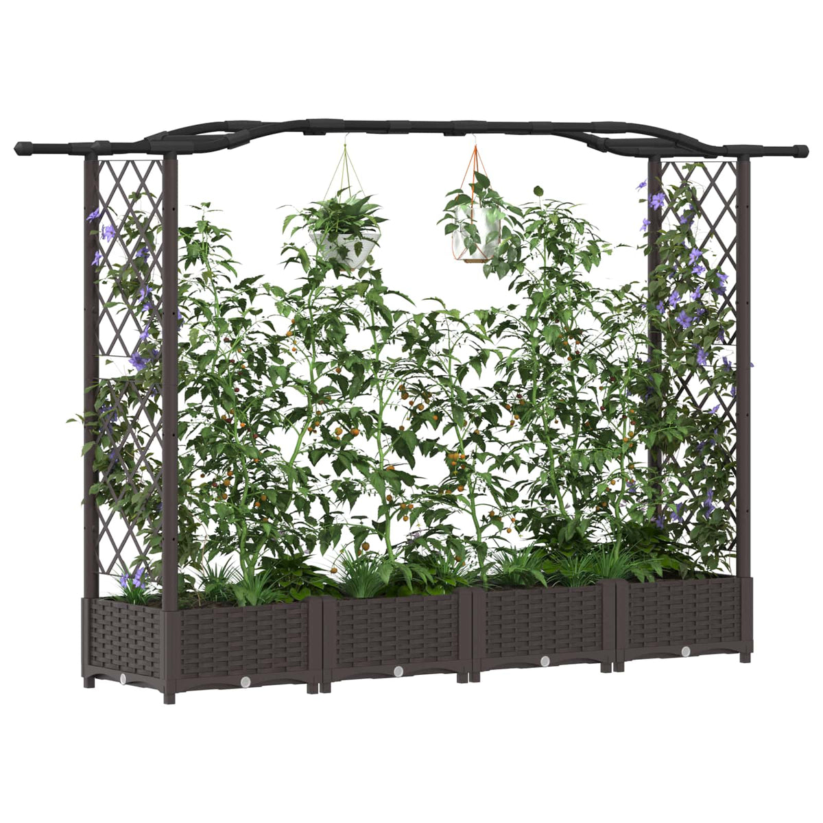 Raised Bed with Trellis and Roof Brown 207 x 40 x 123 cm PP