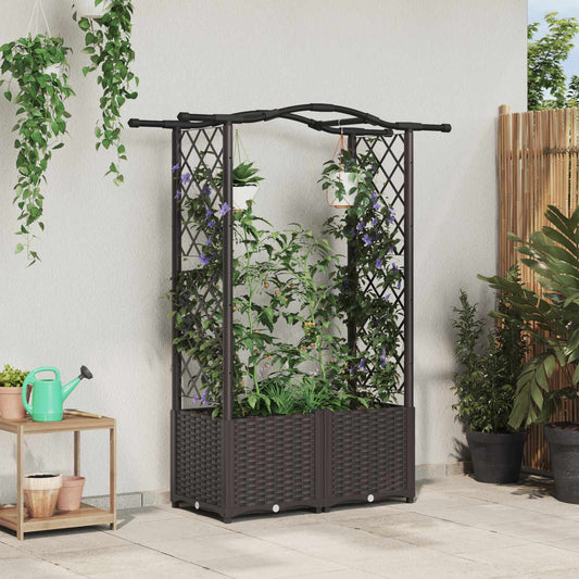 Raised Bed with Trellis and Roof Brown 125 x 40 x 138 cm PP