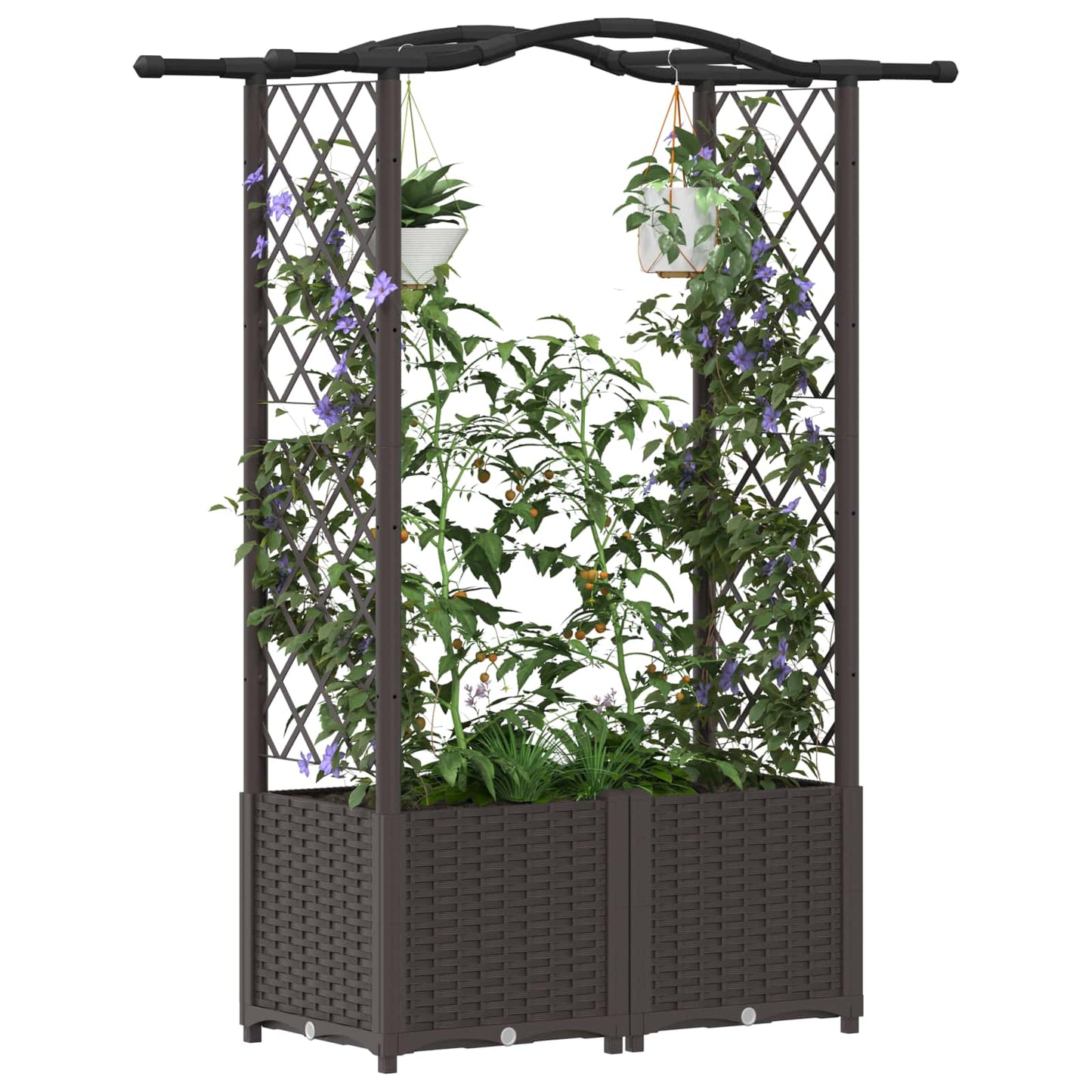 Raised Bed with Trellis and Roof Brown 125 x 40 x 138 cm PP