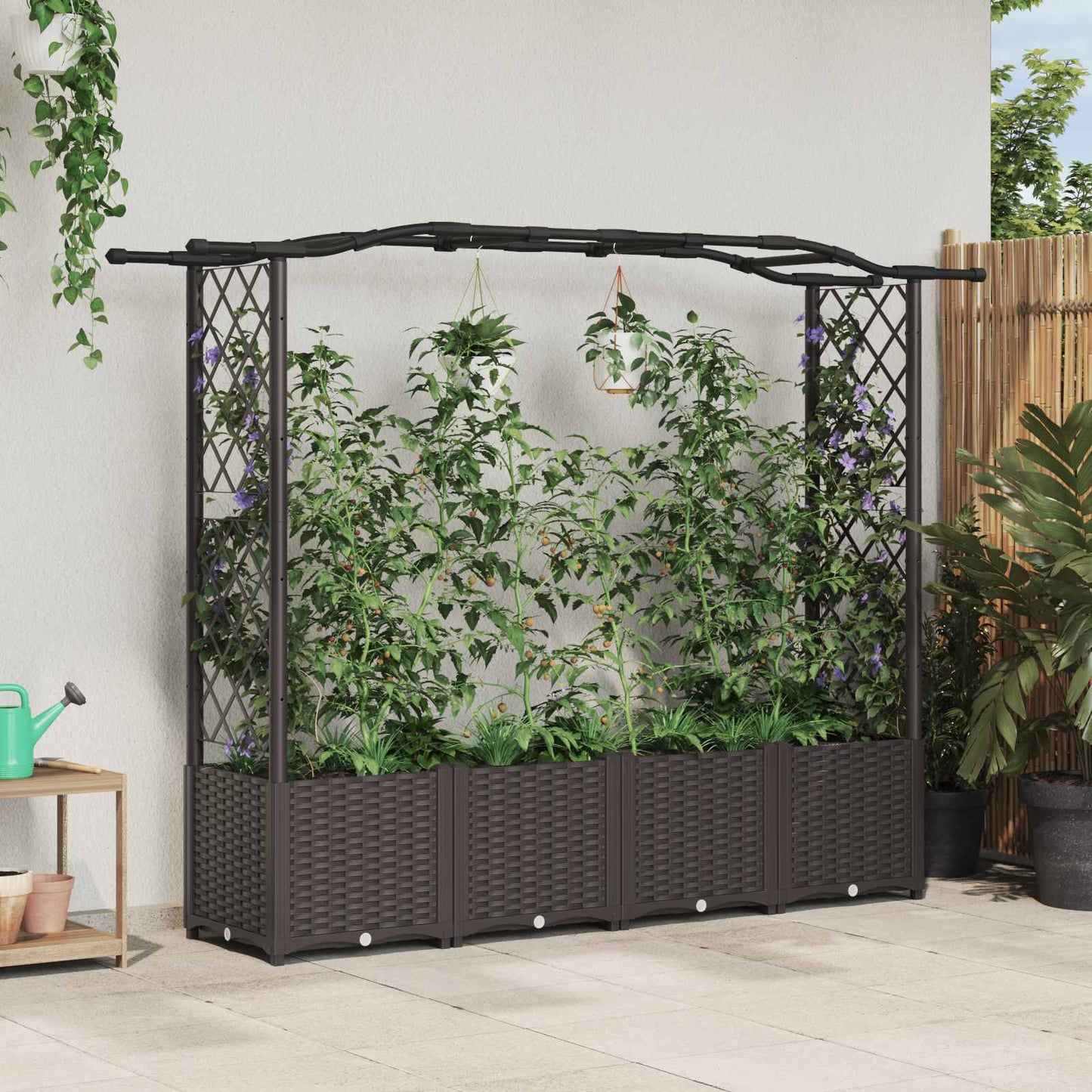 Raised Bed with Trellis and Roof Brown 204 x 40 x 141 cm PP