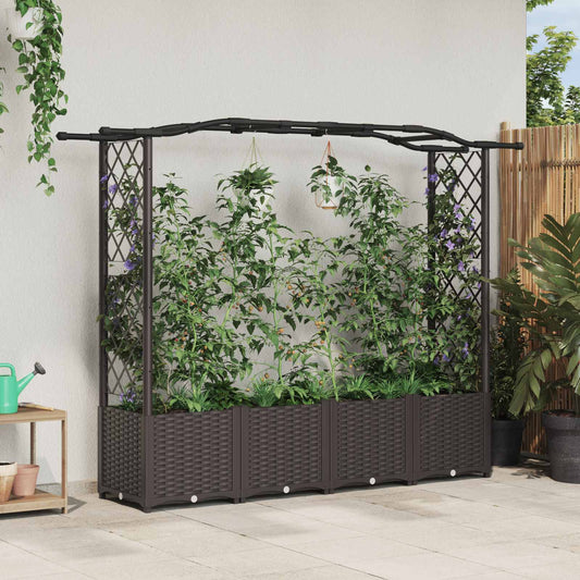 Raised Bed with Trellis and Roof Brown 204 x 40 x 138 cm PP