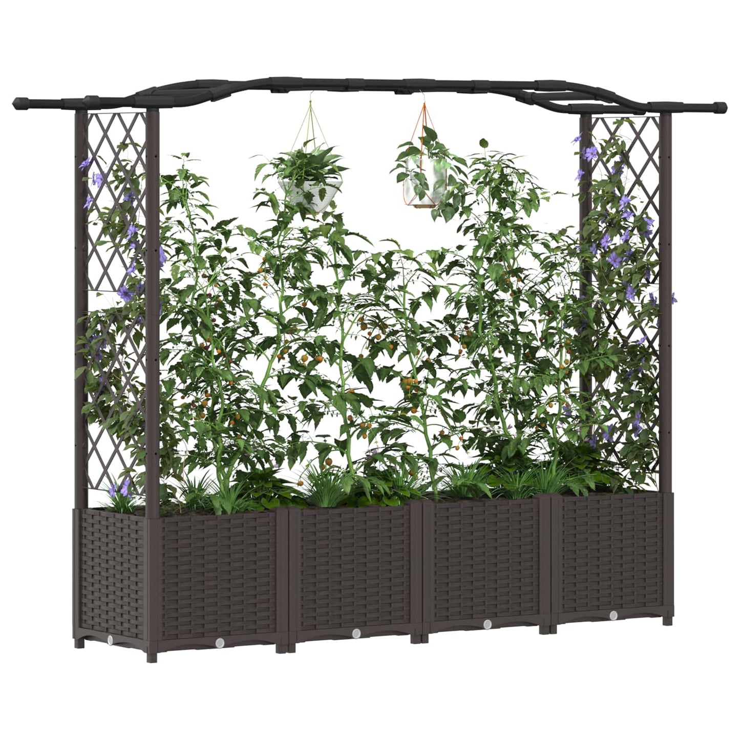 Raised Bed with Trellis and Roof Brown 204 x 40 x 141 cm PP
