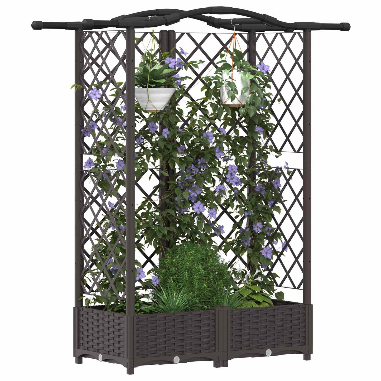 Raised Bed with Trellis and Roof Brown 124 x 40 x 126 cm PP