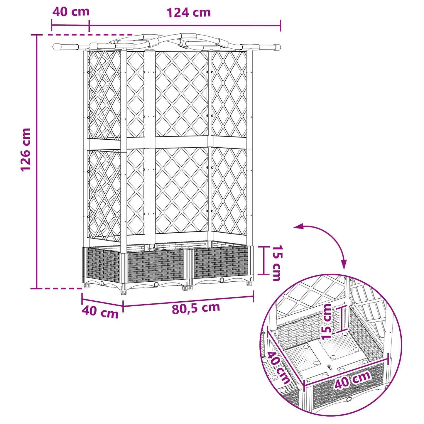Raised Bed with Trellis and Roof Brown 124 x 40 x 126 cm PP