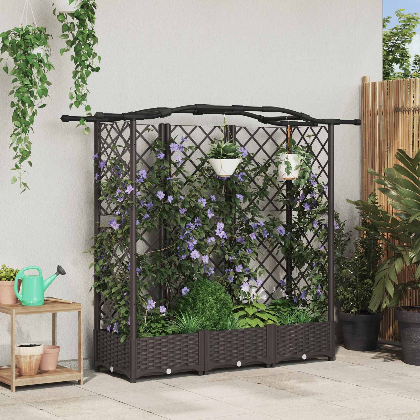 Raised Bed with Trellis and Roof Brown 163 x 40 x 126 cm PP