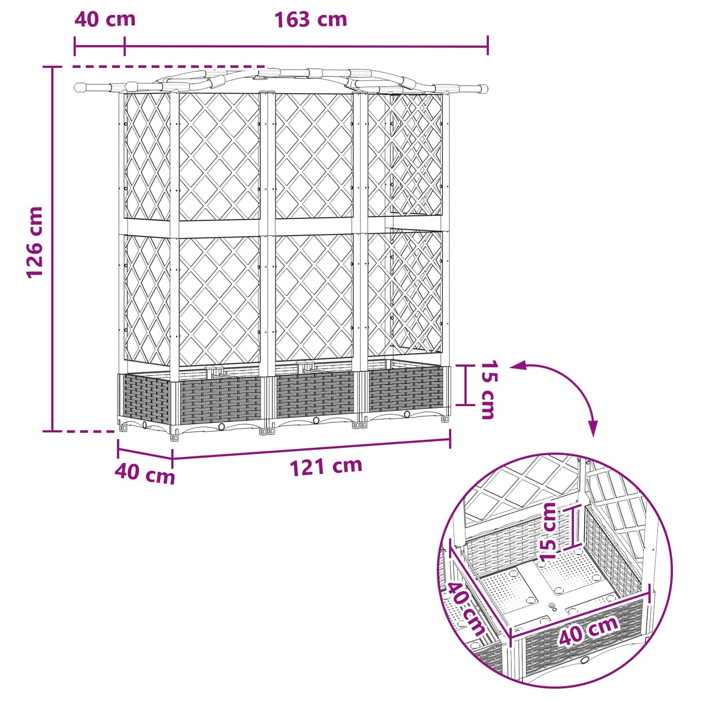 Raised Bed with Trellis and Roof Brown 163 x 40 x 126 cm PP