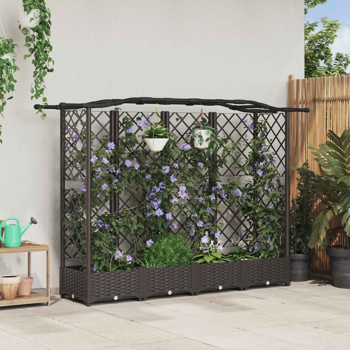 Raised Bed with Trellis and Roof Brown 203.5 x 40 x 125 cm PP