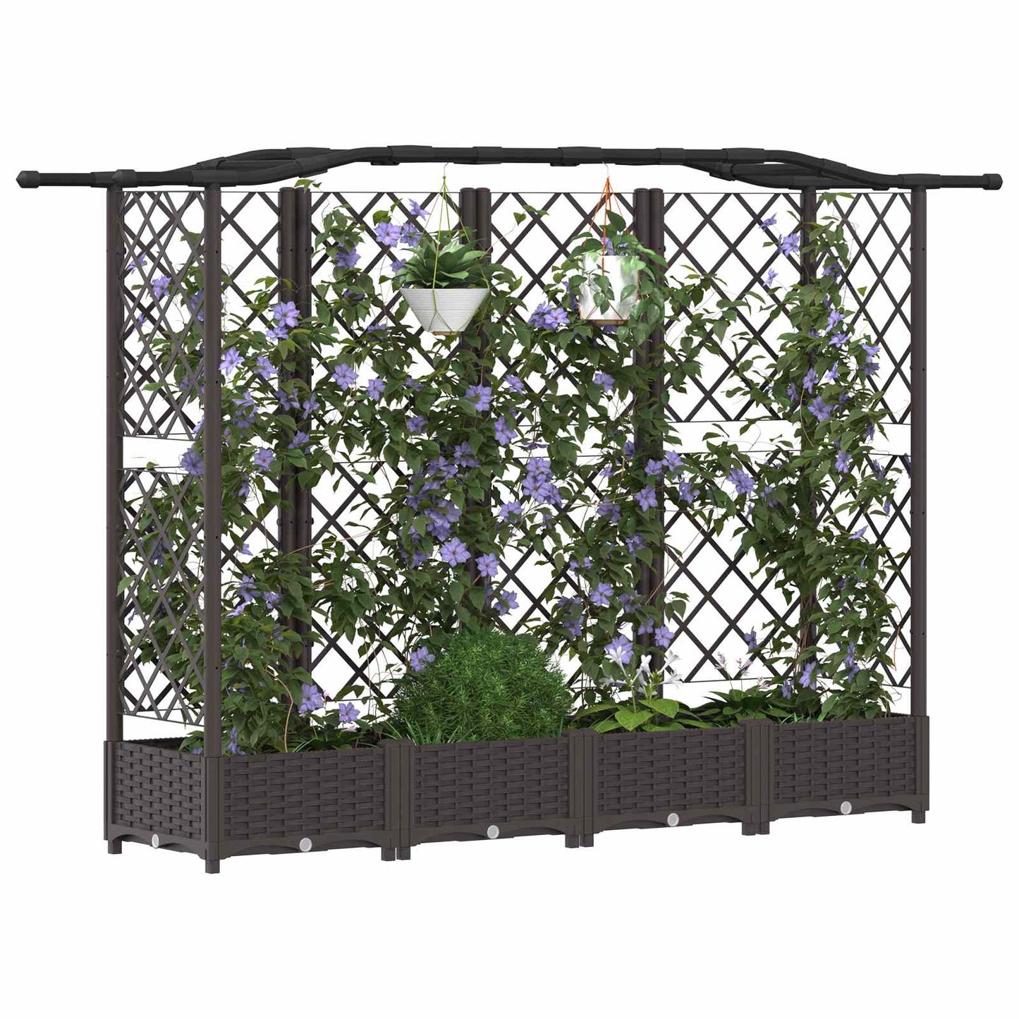 Raised Bed with Trellis and Roof Brown 203.5 x 40 x 125 cm PP