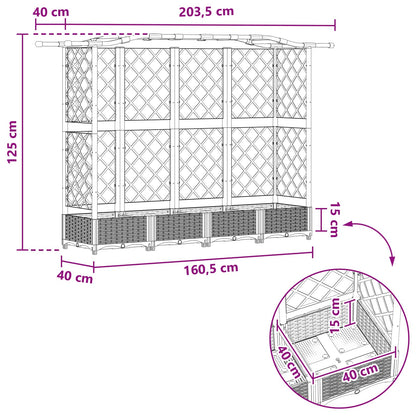Raised Bed with Trellis and Roof Brown 203.5 x 40 x 125 cm PP