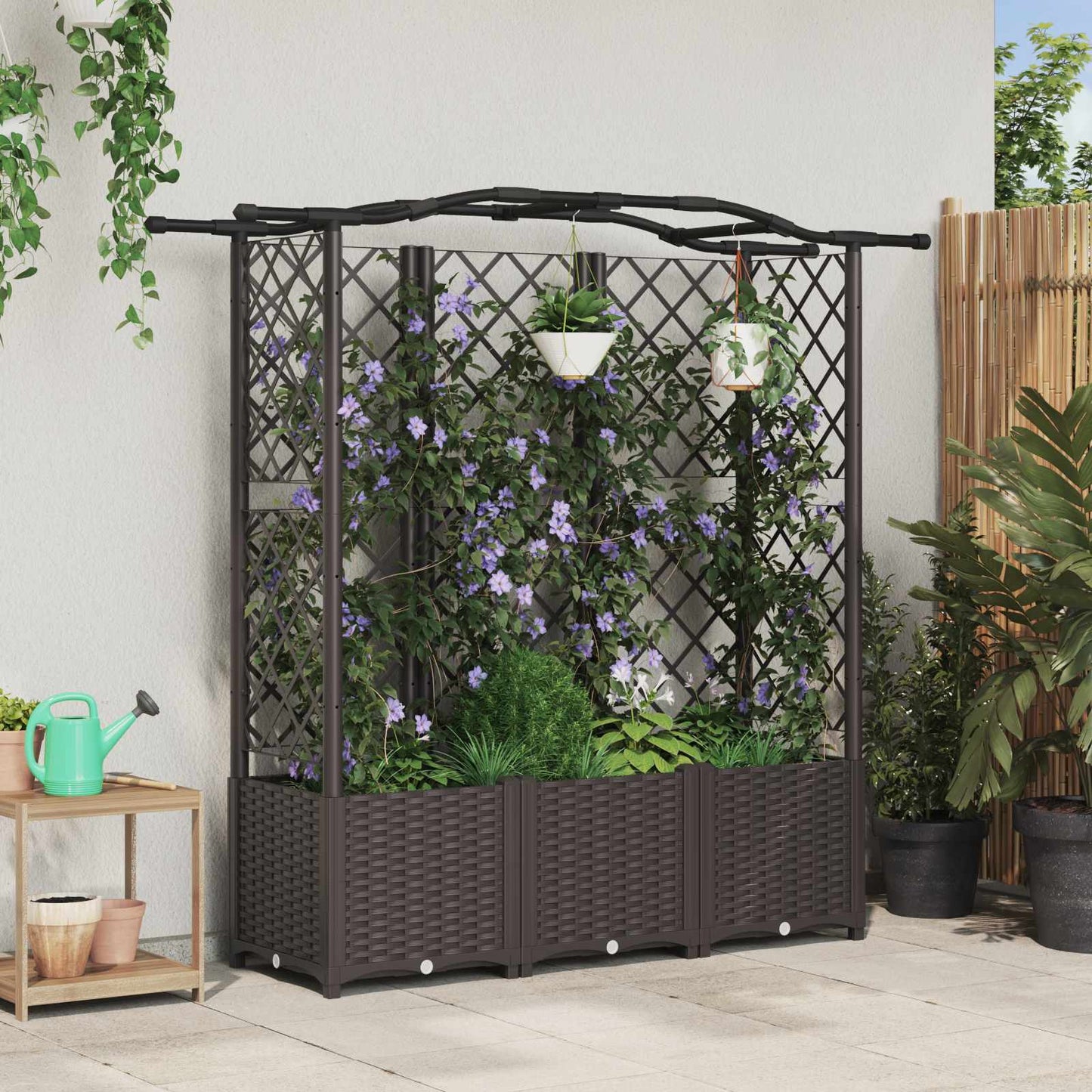Raised Bed with Trellis and Roof Brown 163 x 40 x 141 cm PP