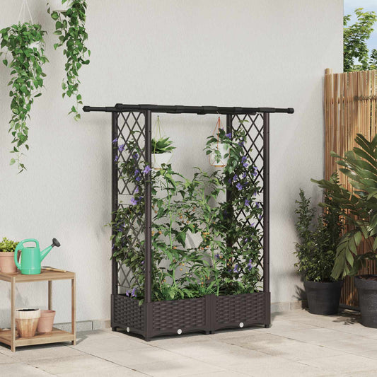 Raised Bed with Trellis and Roof Brown 122.5 x 40 x 121 cm PP