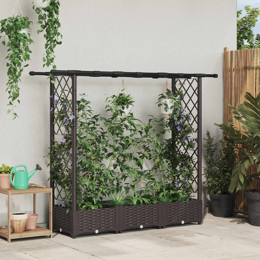 Raised Bed with Trellis and Roof Brown 164 x 40 x 121 cm PP