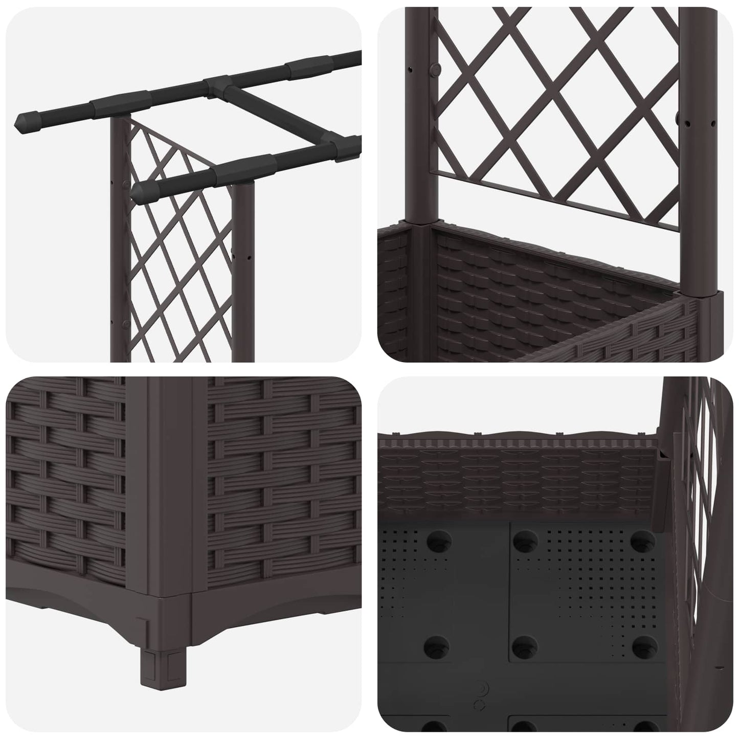 Raised Bed with Trellis and Roof Brown 203 x 40 x 123 cm PP