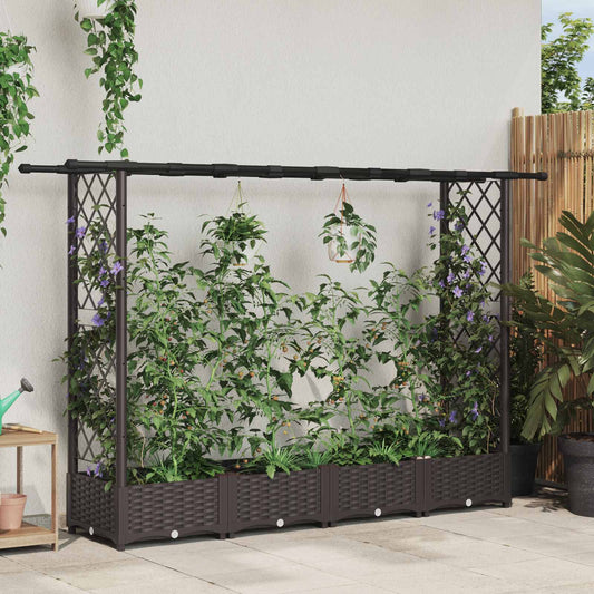 Raised Bed with Trellis and Roof Brown 203 x 40 x 121 cm PP