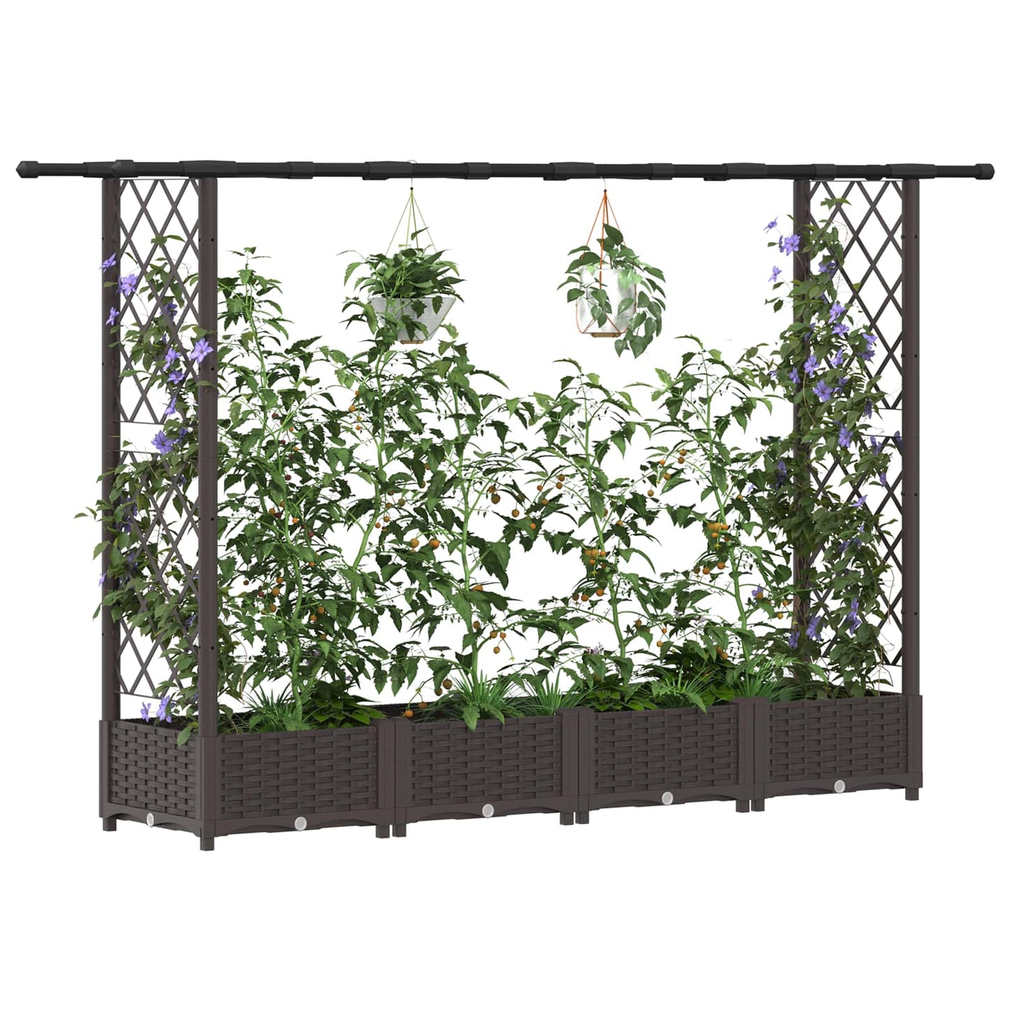 Raised Bed with Trellis and Roof Brown 203 x 40 x 123 cm PP