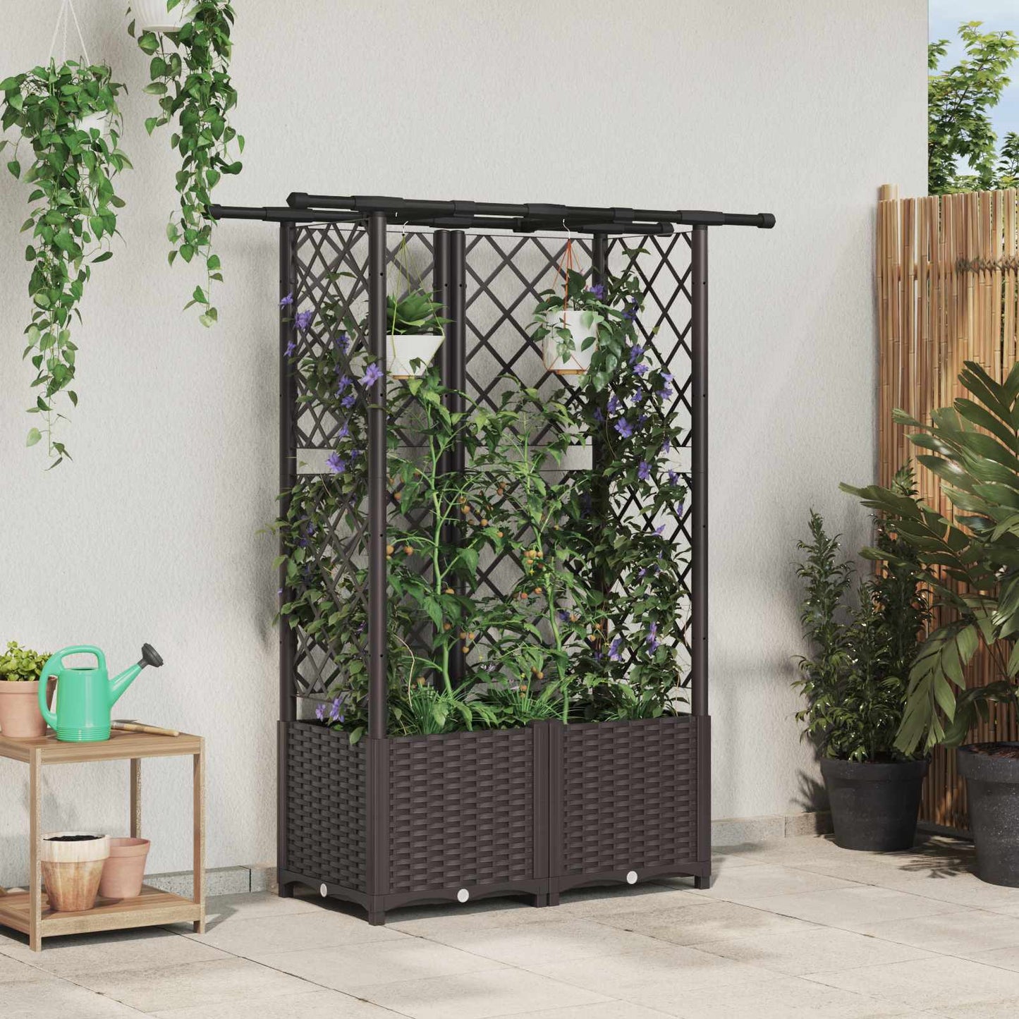 Raised Bed with Trellis and Roof Brown 124.5 x 40 x 138 cm PP