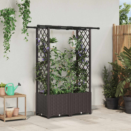 Raised Bed with Trellis and Roof Brown 124.5 x 40 x 136 cm PP
