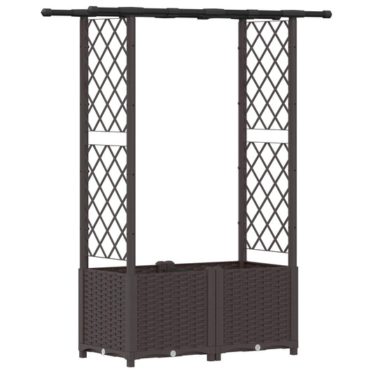 Raised Bed with Trellis and Roof Brown 124.5 x 40 x 136 cm PP