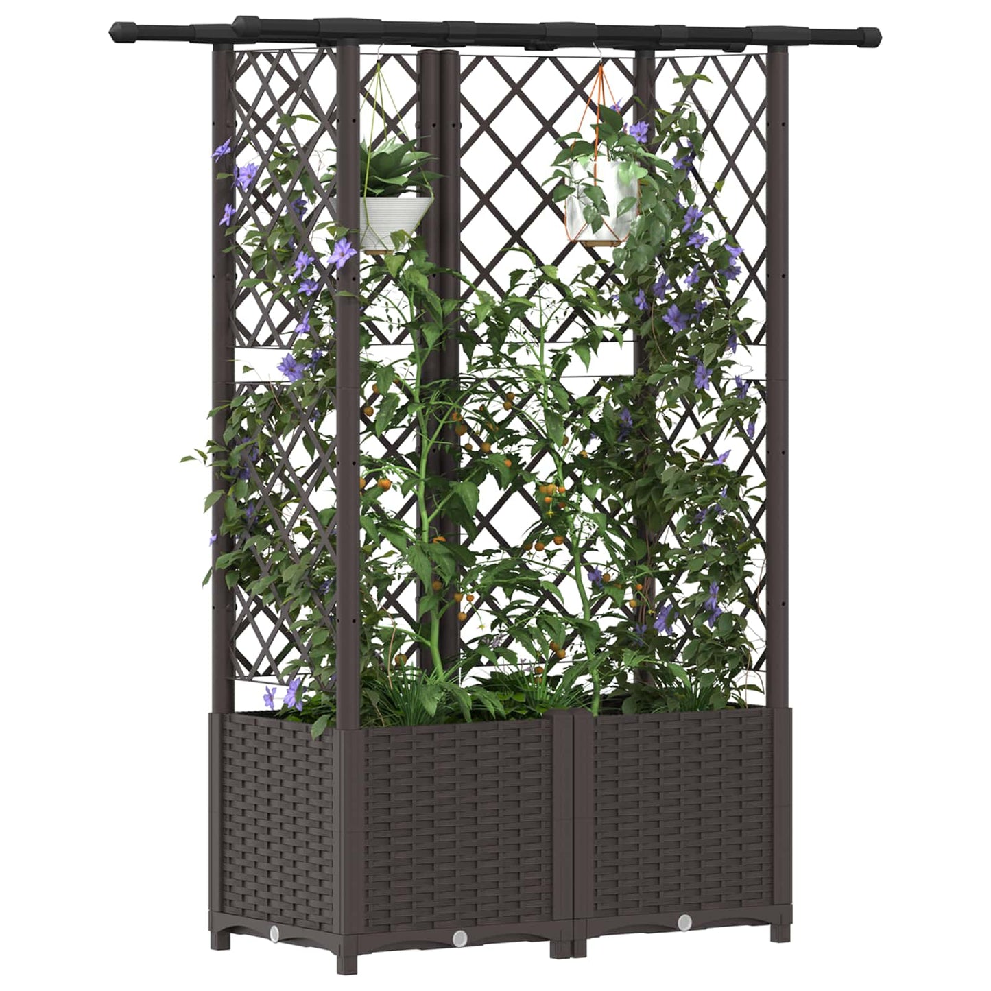 Raised Bed with Trellis and Roof Brown 124.5 x 40 x 138 cm PP