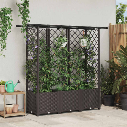 Raised Bed with Trellis and Roof Brown 162.5 x 40 x 138 cm PP